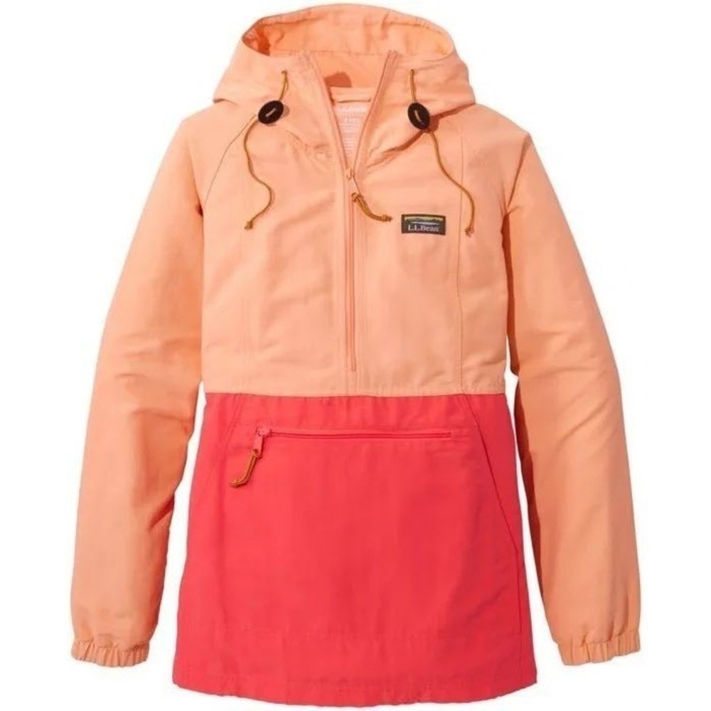 LL Bean Mountain Classic Anorak Quarter Zip Hooded Jacket Coral Women XL NEW
